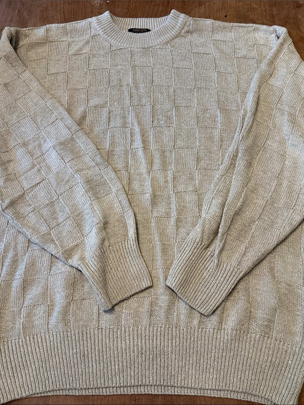 Vintage L Men's Crewneck Sweater in Lt Beige Textured Knit 90s Y2K Silk Cotton